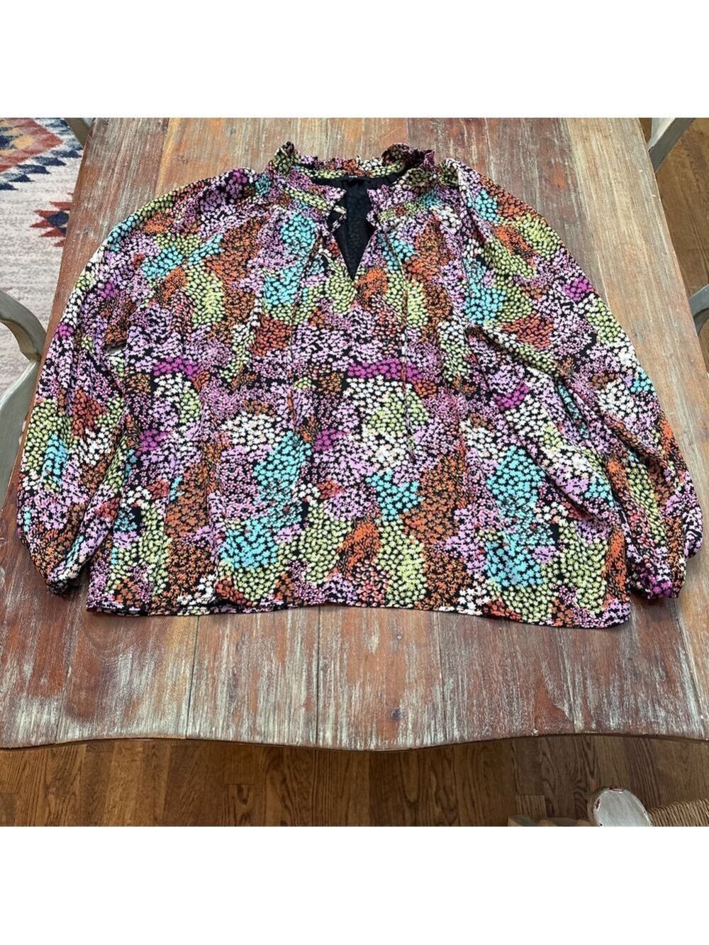FATE Black Multicolor Floral Long Sleeve Blouse Womens 3X